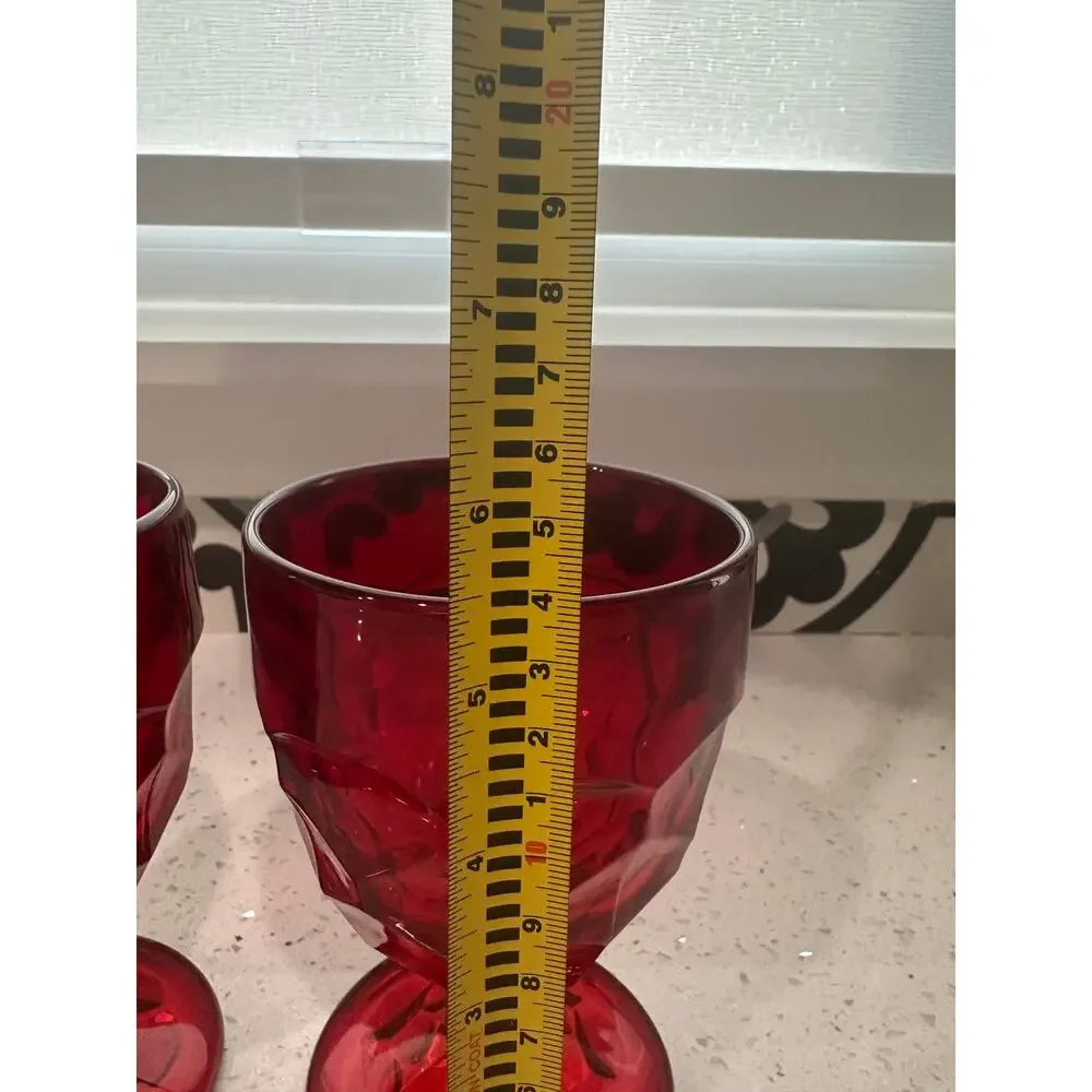 Vintage Viking Glass Georgian Ruby Red Glass Goblets Set 2 Gorgeous 5-3/4” - Picture 2 of 3